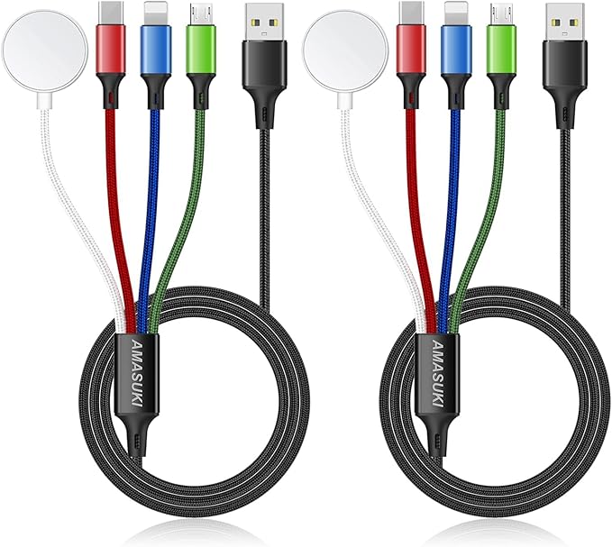 2Pack Multi Charging Cable for Apple Watch Charger 4 in 1 Travel Essentials by ChargeBeyondPowerWithin