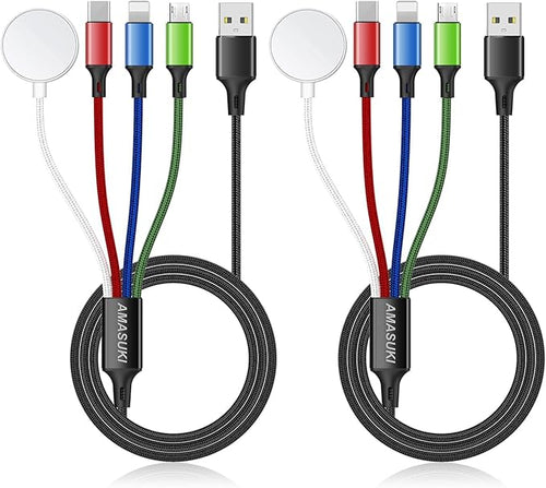 2Pack Multi Charging Cable for Apple Watch Charger 4 in 1 Travel Essentials by ChargeBeyondPowerWithin