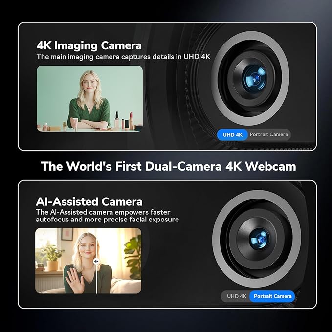 EMEET Piko 4K Webcam for Streaming, World’s 1st Dual-Camera AI-Powered 4K - Image 2