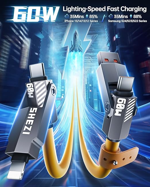 SHEZI Silicone 4 in 1 USB C Cable 60W 5FT Compatible - Image 3