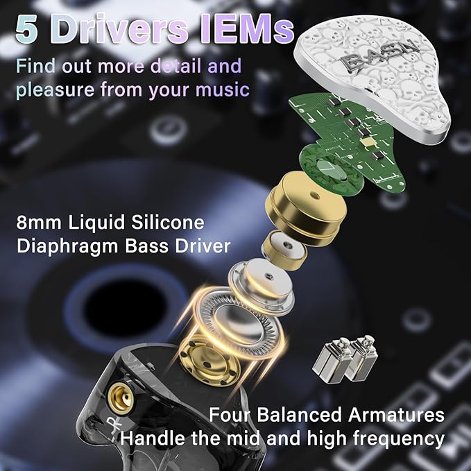 BASN Bmaster5 in Ear Monitors, 5 Drivers Drummer Headphones - Image 2