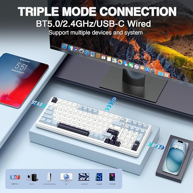 AULA F99 Wireless Mechanical Keyboard, Hot Swappable Custom Keyboard, Pre-lubed - Image 3