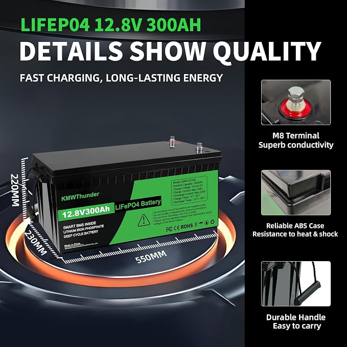 12V 300Ah LiFePO4 Lithium Battery, Built-in Smart BMS, Low-Temp Protection Up - Image 5