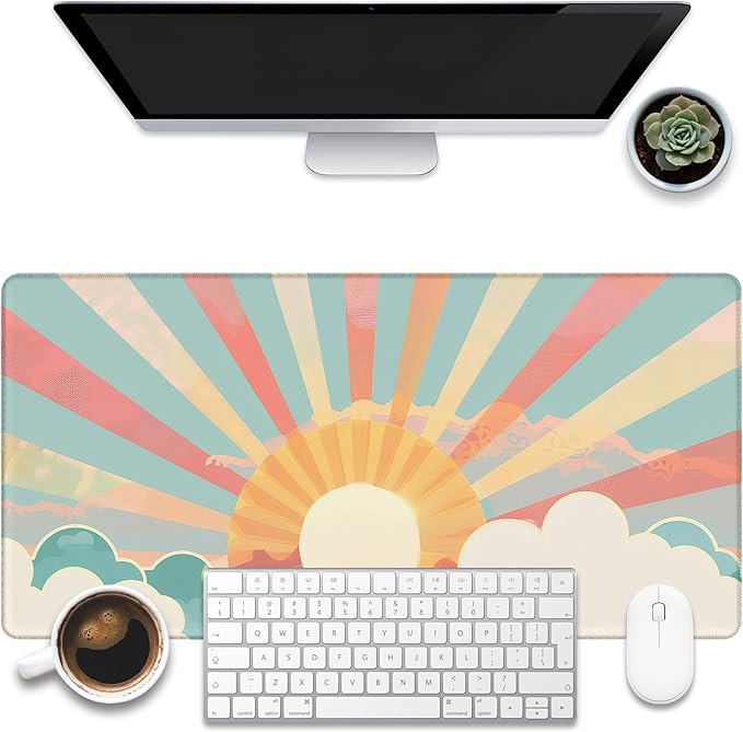 Large Gaming Mouse Pad for Desk, Boho Pastel Sun Desk Mat, Colorful Sunshine by KOAIWPAE