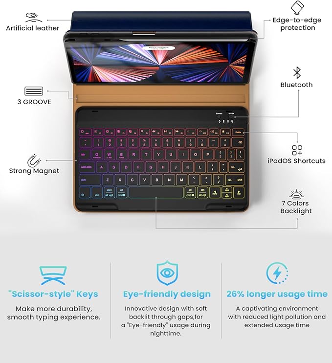 Leather Keyboard Case for iPad Air 5th 4th Generation 10.9 inch Pro 11 - Image 5
