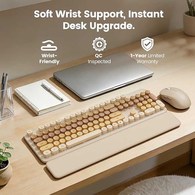 Wireless Keyboard and Mouse Combo, Magnetic Soft-Touch Wrist Rest, Round Keycaps - Image 2