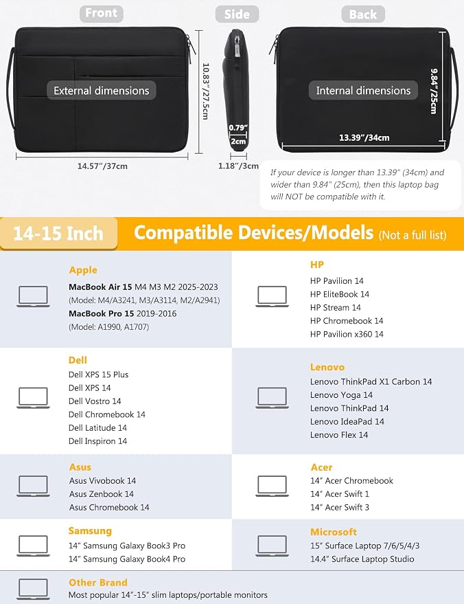 HYZUO 14-15 Inch Laptop Sleeve Bag - Image 3