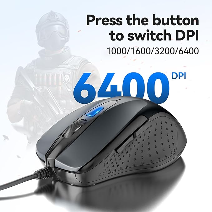 TECKNET USB Wired Mouse, 6-Button Corded Computer Mouse - Image 2