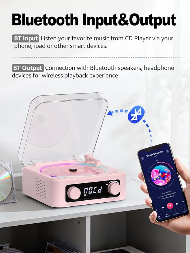 CD Player with Built-in Speakers Portable Bluetooth Input&Output Desktop CD - Image 3