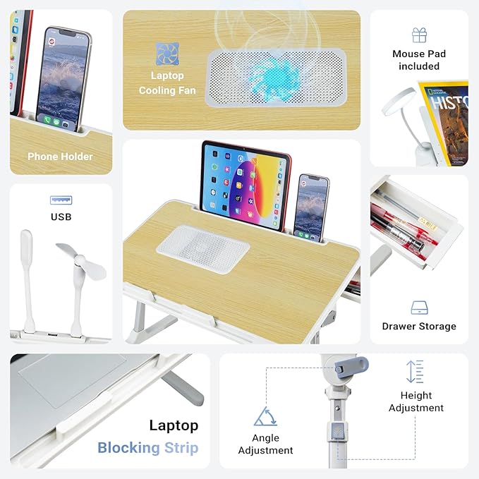 Laptop Lap Desk Include Cooling Fan, Adjustable Lap Desk - Image 4