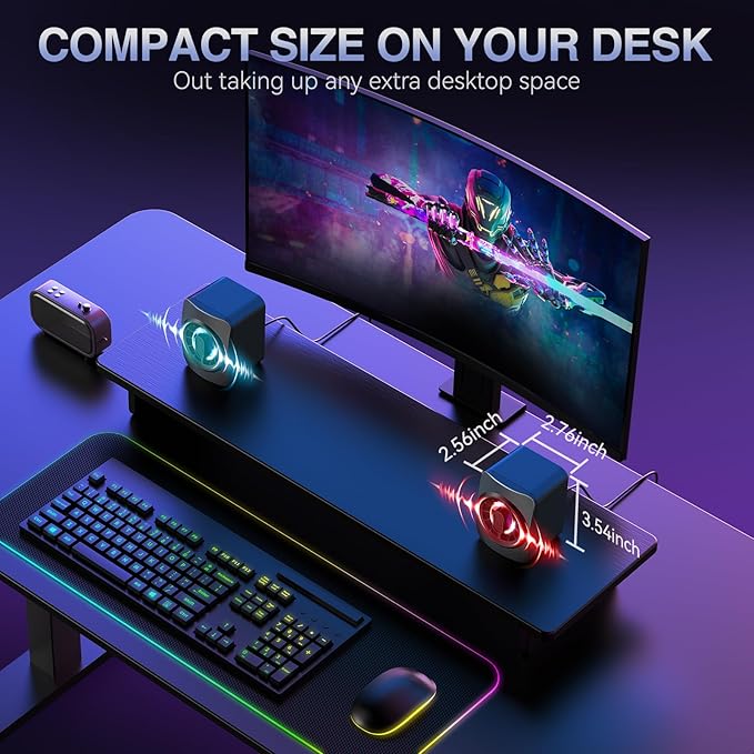 Computer Speakers, RGB PC Speakers, USB Powered 3.5mm Aux Speaker - Image 4