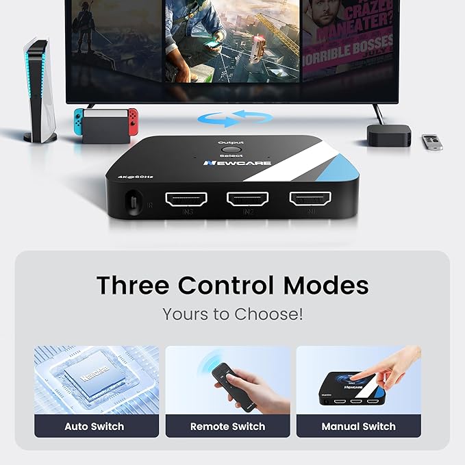 NEWCARE HDMI Switch 3 in 1 Out, 4K@60Hz HDMI Splitter - Image 3