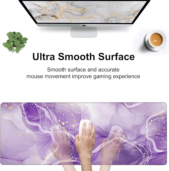 Watercolor Purple Marble Desk Mat, Large Violet Marble Texture Gaming Keyboard - Image 5