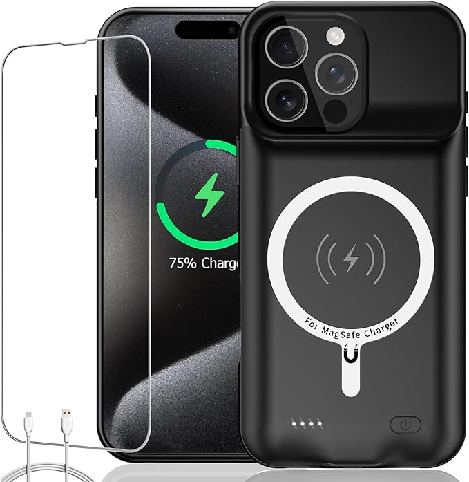 Battery Case for iPhone 15 Pro Max, Full Encircle 12000mAh Capacity by KCKEBLM