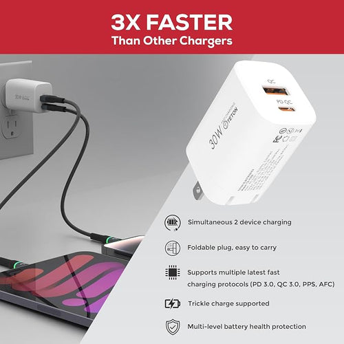 30W USB-C Fast-Charger Adapter, TETON ELECTRONICS PD Wall Charger Block PD QC - Image 2