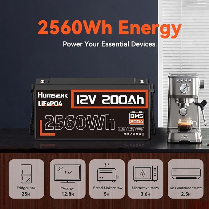 12V 200Ah LiFePO4 Lithium Battery, Built-in 200A BMS, Rechargeable Deep Cycles - Image 3