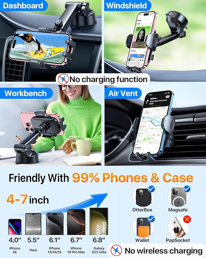 HTU 2025 Upgraded Car Phone Holder 【Safety Certs & No Smell】 Cell Phone Holder - Image 5