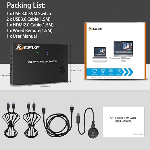 HDMI KVM Switch 1 Monitors 2 Computers 4K@60Hz, USB3.0 KVM Switches EDID - Image 8