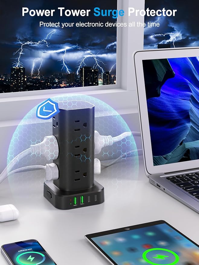 Power Strip with Wireless Charger, Flat Plug Surge Protector with 6FT Extension - Image 6