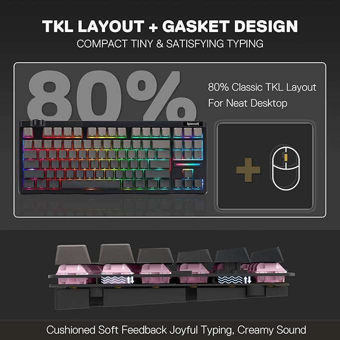 Redragon K729 PRO 80% Wireless Gasket RGB Gaming Keyboard, 3-Mode TKL - Image 3