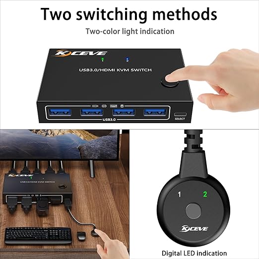 HDMI KVM Switch 1 Monitors 2 Computers 4K@60Hz, USB3.0 KVM Switches EDID - Image 7