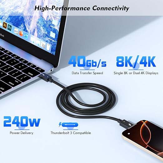Thunderbolt 4 Cable, 240W Fast charging, 40Gbps Data Transfer, Supports 8K/4K - Image 7