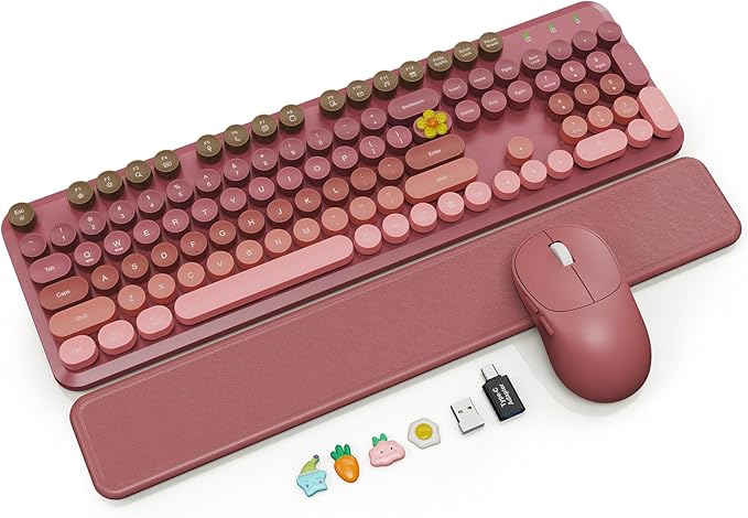 Wireless Keyboard and Mouse Combo, Magnetic Soft-Touch Wrist Rest, Round Keycaps by SABLUTE