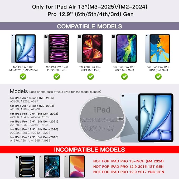 for iPad Air 13 inch Case with Keyboard, iPad Pro 12.9 Magic Keyboard, Springy - Image 2