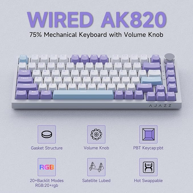 Ajazz AK820 75% Wired Gasket Mechanical Gaming Keyboard - Image 2