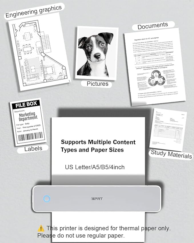 Inkless Portable Printer for Travel, 300DPI Wireless Thermal Printer Support - Image 5