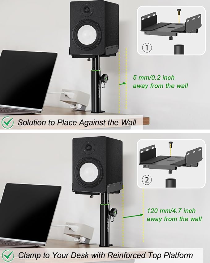 Set of 2 Dual Side Clamping Studio Monitor Stands Desktop Clamp Speaker Stands - Image 3