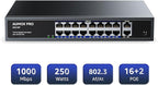 16 Port Gigabit PoE Switch, AUMOX PRO SG518P 18 Ethernet Unmanaged PoE - Image 2