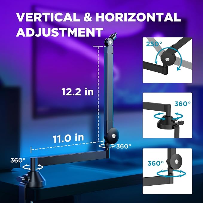 InnoGear Low Profile Mic Arm, 360° Rotatable Microphone Boom Arm Mic Stand - Image 3