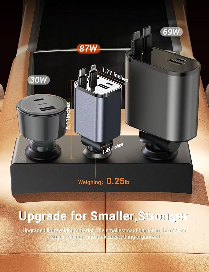 Mini Retractable Car Charger, 87W Car Accessories Adapter - Image 7