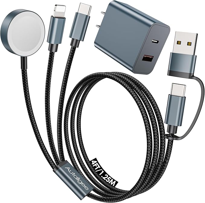 4FT Multi Fast Charging Cable for Apple Watch Charger 3 in 2 USB C Cable Travel by Autallgee