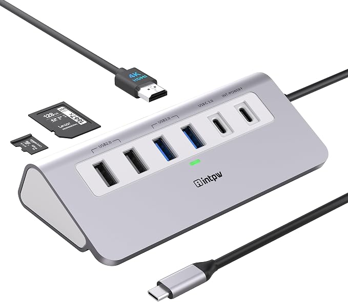 USB C Hub, INTPW 9-in-1 USB C Hub Multiport Adapter by intpw