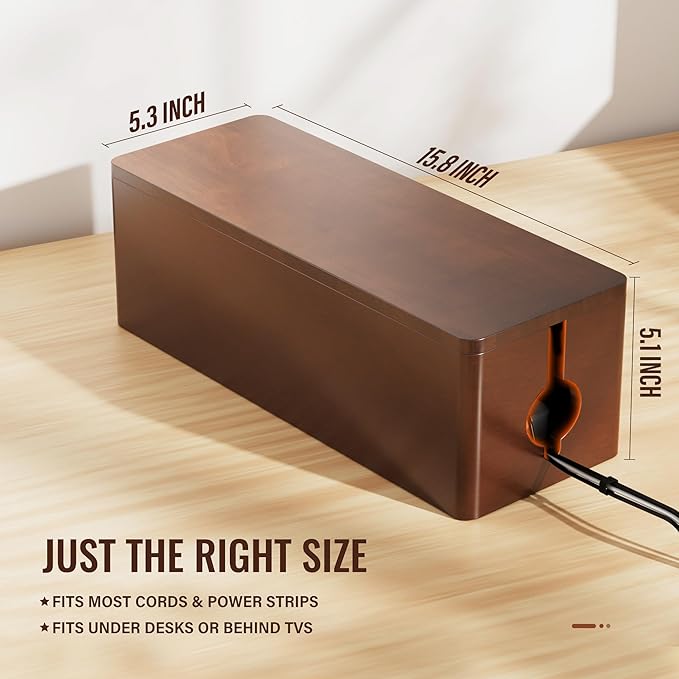 Cinati Large Cable Management Box, 15.8" Wooden Cable Organizer - Image 5