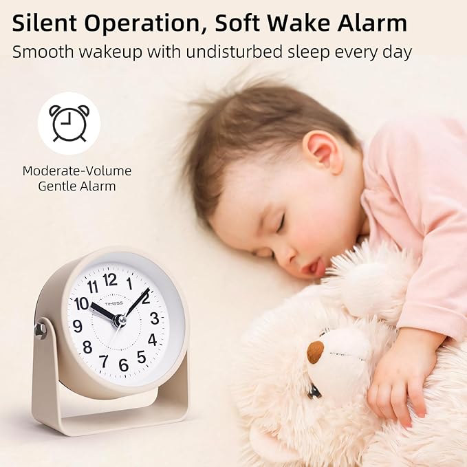 Analog Alarm Clock, Silent Non-Ticking Quartz Movement, Battery-Operated - Image 6