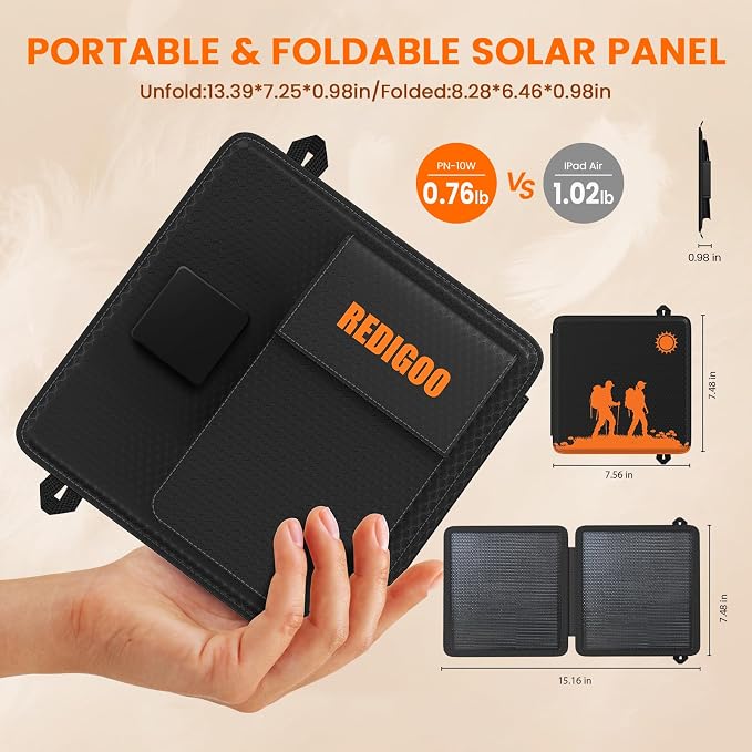 REDIGOO Portable 10W Solar Panel Charger, Mini Solar Panel - Image 2