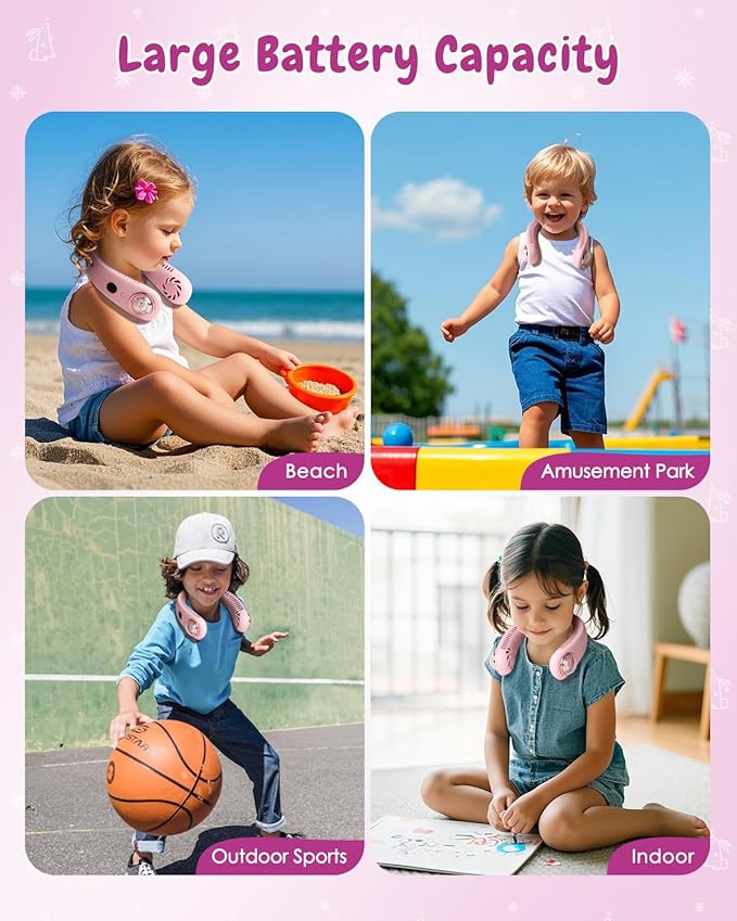 Neck Fan for Kids, Bladeless Portable Fan Rechargeable for 4-14Y Girls & Boys - Image 6