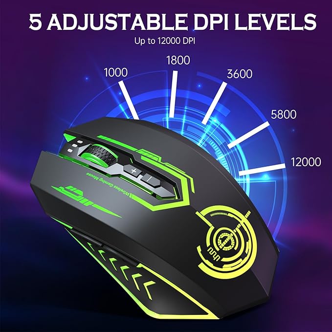UHURU Wireless Gaming Mouse Up to 12000 DPI, Rechargeable USB-C Wireless Mouse - Image 3