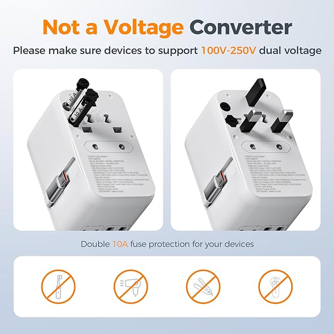 TESSAN Universal Travel Adapter PD 35W GaN, International Power Adapter Built - Image 7