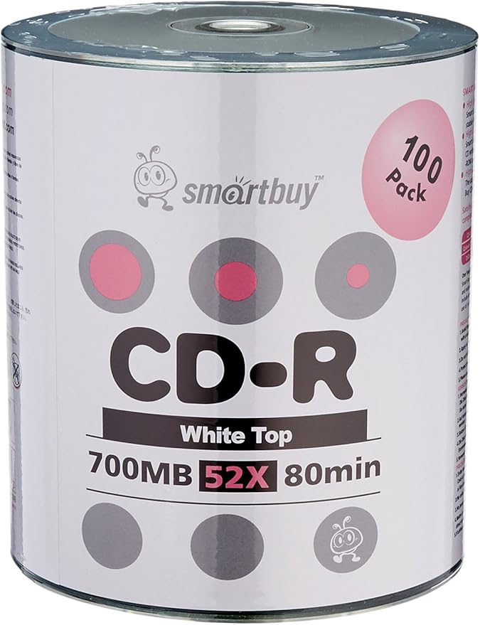 Smartbuy 100-disc 700mb/80min 52x CD-R White Top Blank Data Recordable Media by Smartbuy