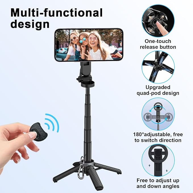 Magnetic Selfie Stick with Remote, 360° Rotation Phone Tripod, 4-in-1 - Image 4