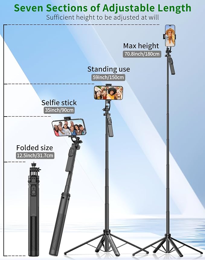 71" Cell Phone Tripod & Selfie Stick, - Image 2