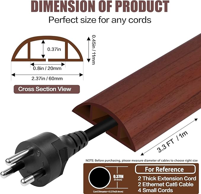 Floor Cord Cover Cavity 0.8"x0.37" Self Adhesive Cord Hider, 3.3FT Low Profile - Image 2