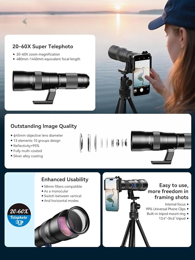 MIAO LAB 20-60X Zoom Telephoto Lens, High Power Telephoto Mobile Cell Phone Lens - Image 6