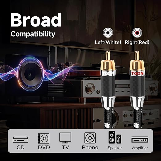 TODN Audiophile RCA Cables Stereo Shielded HiFi 2RCA Male to Male - Image 7
