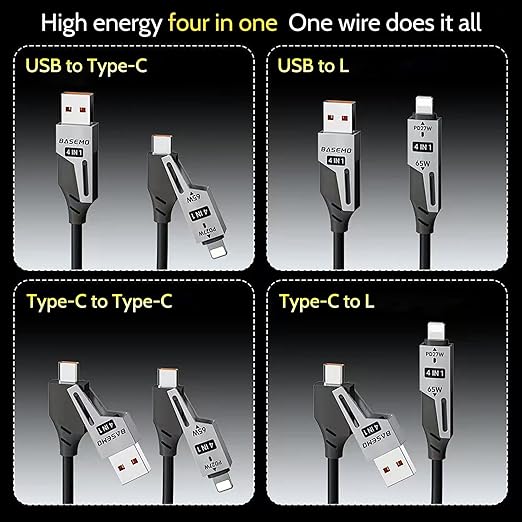 65W 4-in-1 Retractable Fast Charging Cable, 2M/6.5ft Spring Coiled USB-C to - Image 5
