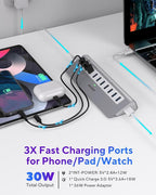 Powered USB Hub 10Gbps, 10 Ports USB 3.1 Gen 2 Hub Power Multiport USB Splitter - Image 4